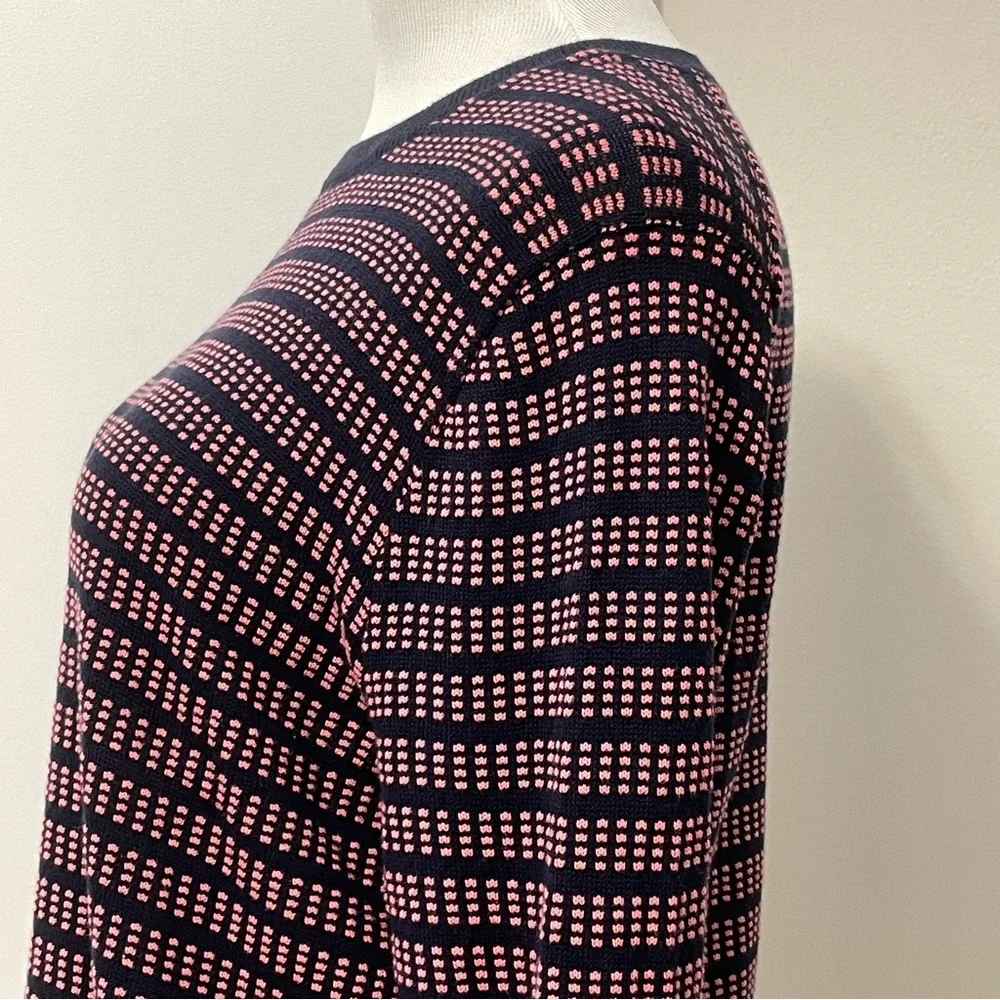 J. Crew Textured Crewneck Knit Sweater Navy & Pink 3/4 Length Sleeve Size XL